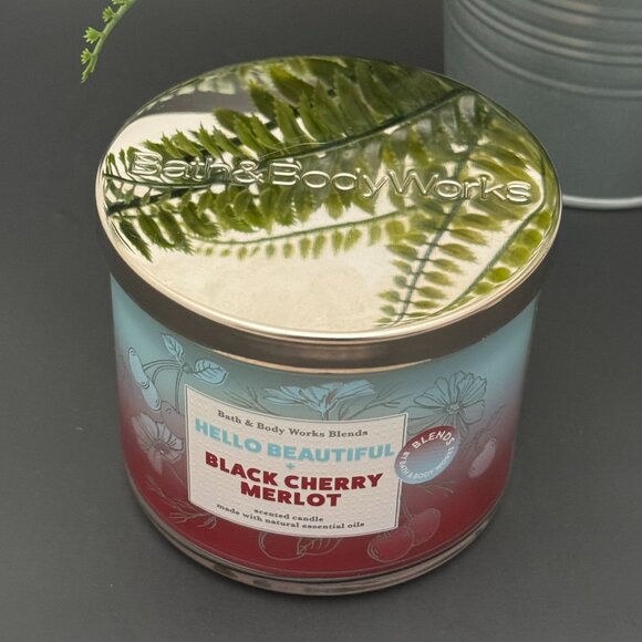 BBW Hello Beautiful + Black Cherry Merlot Bath & Body Works 3 Wick Candle - Picture 4 of 10